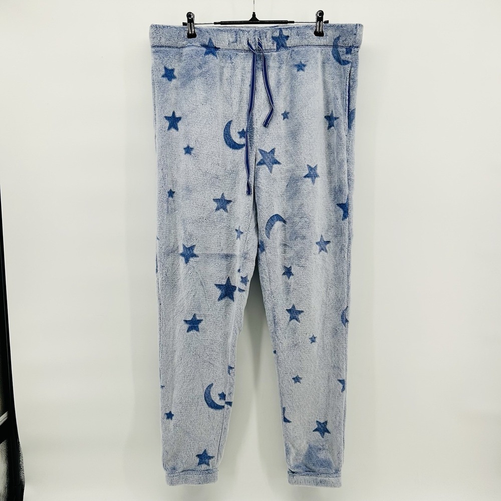 Joyspun Womens Large Blue Celestial Moon Star Plush Fleece Pajama Joggers